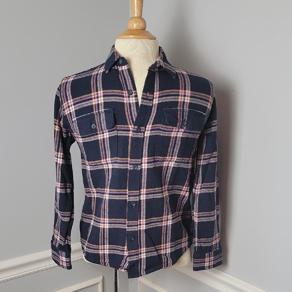 OLD NAVY **3 for $20** Boy's Blue Flannel Plaid Casual Button Down Shirt L 10/12
